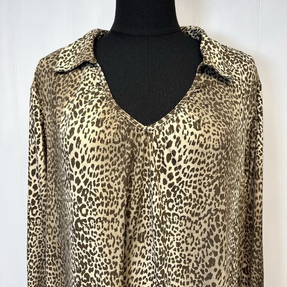 Susan Graver Liquid Knit Top Size 2X Leopard Print Tunic Comfort Glam Career - Picture 2 of 8